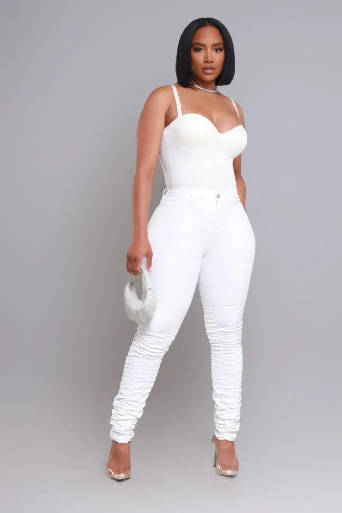 Best Match High Rise Ruched Jeans - White