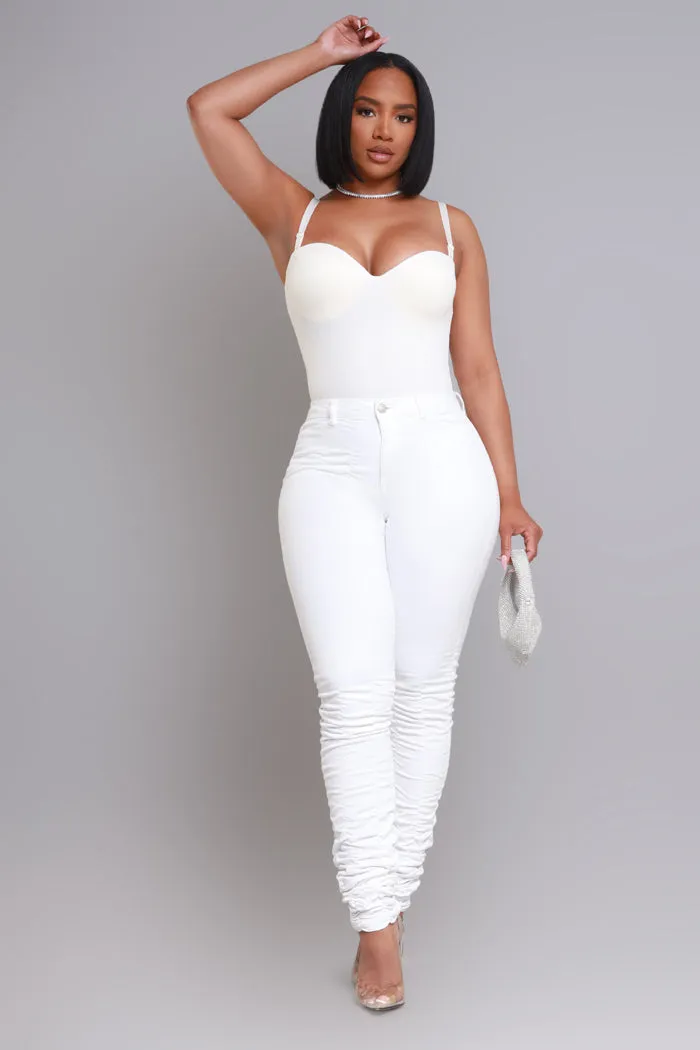 Best Match High Rise Ruched Jeans - White