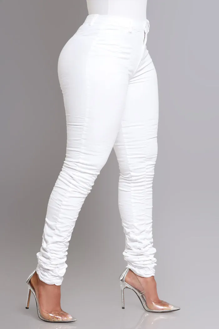 Best Match High Rise Ruched Jeans - White