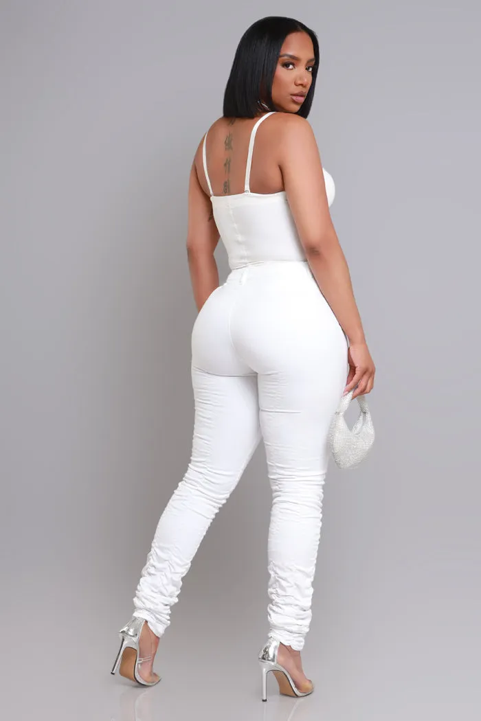 Best Match High Rise Ruched Jeans - White