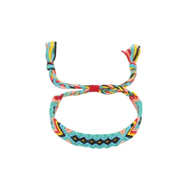 BohemianStyle Colored Cotton Thread Hand-Woven Hand Rope Retro Hit Color Ethnic Style Friendship Colorful Bracelet Bracelet