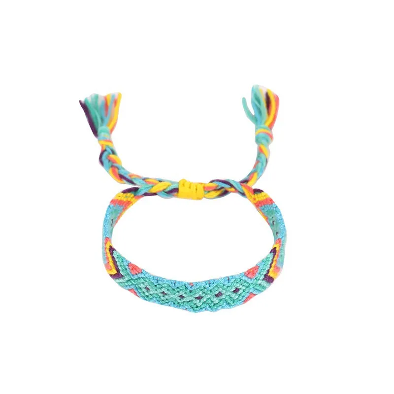 BohemianStyle Colored Cotton Thread Hand-Woven Hand Rope Retro Hit Color Ethnic Style Friendship Colorful Bracelet Bracelet