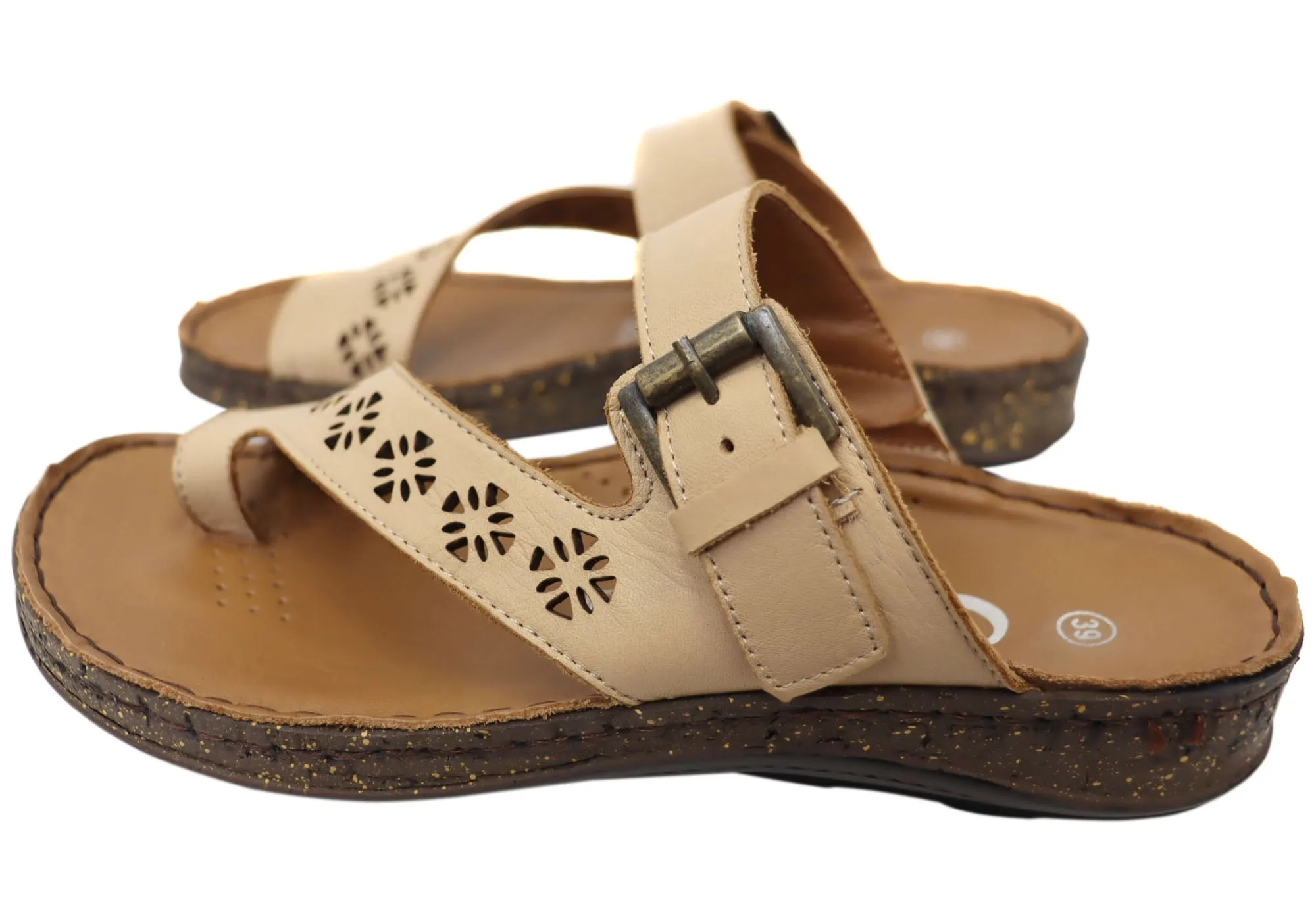 Cabello Comfort Gena Womens Comfort European Leather Thongs Sandals