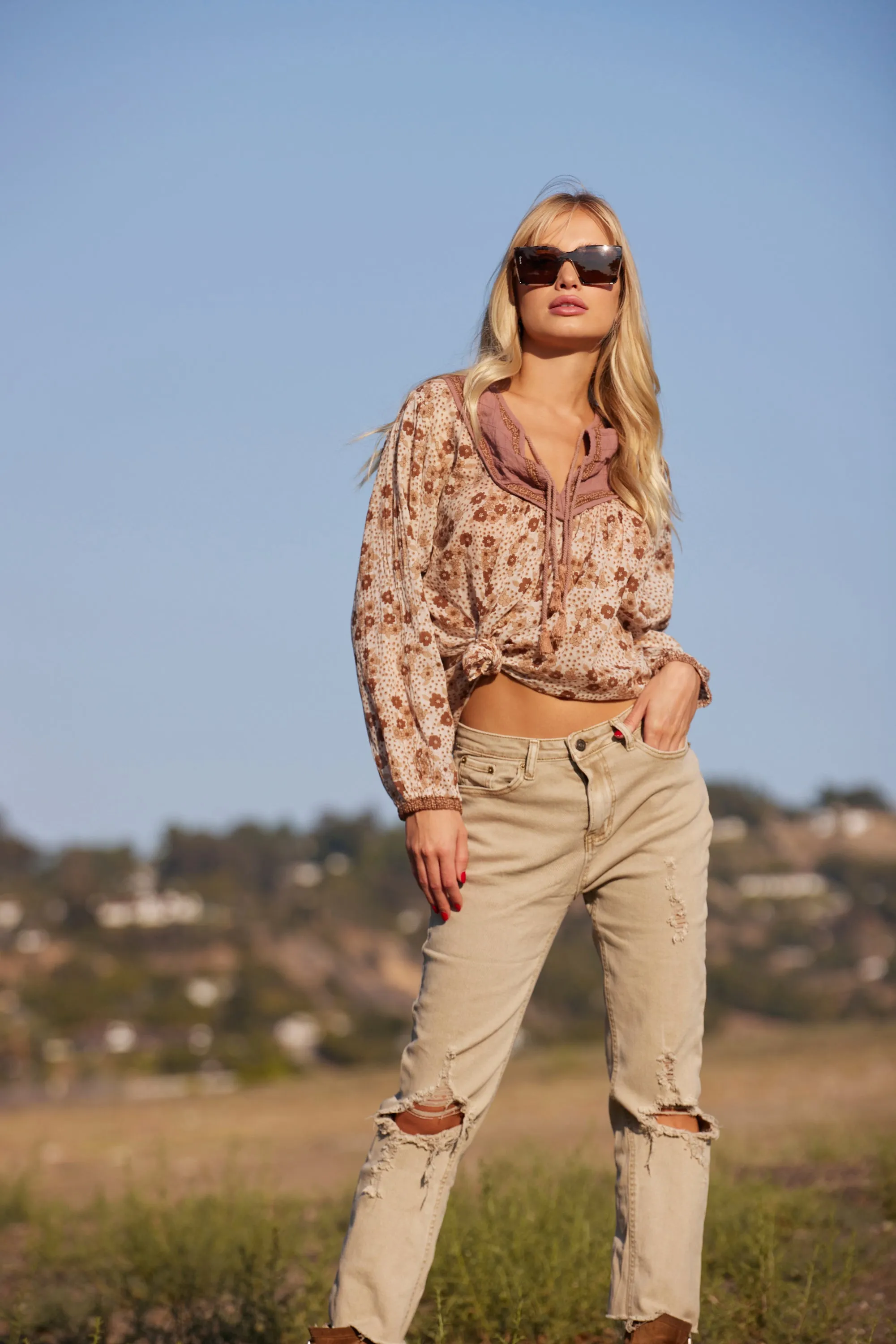 Charlotte Printed Blouse Camel