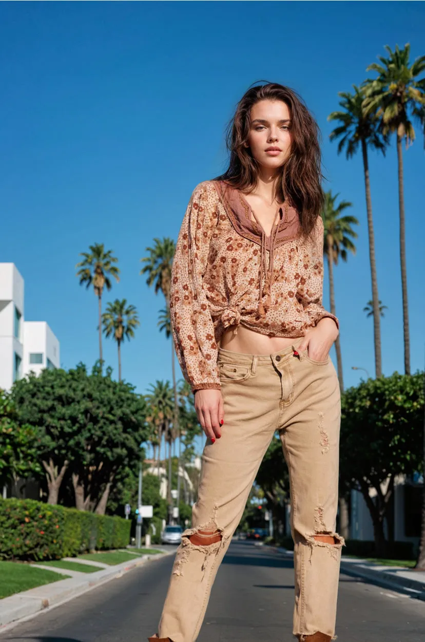 Charlotte Printed Blouse Camel