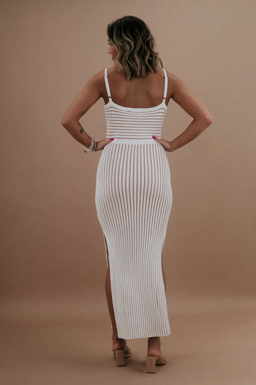 ECB Exclusive: Going Coastal Striped Dress, Ivory & Tan