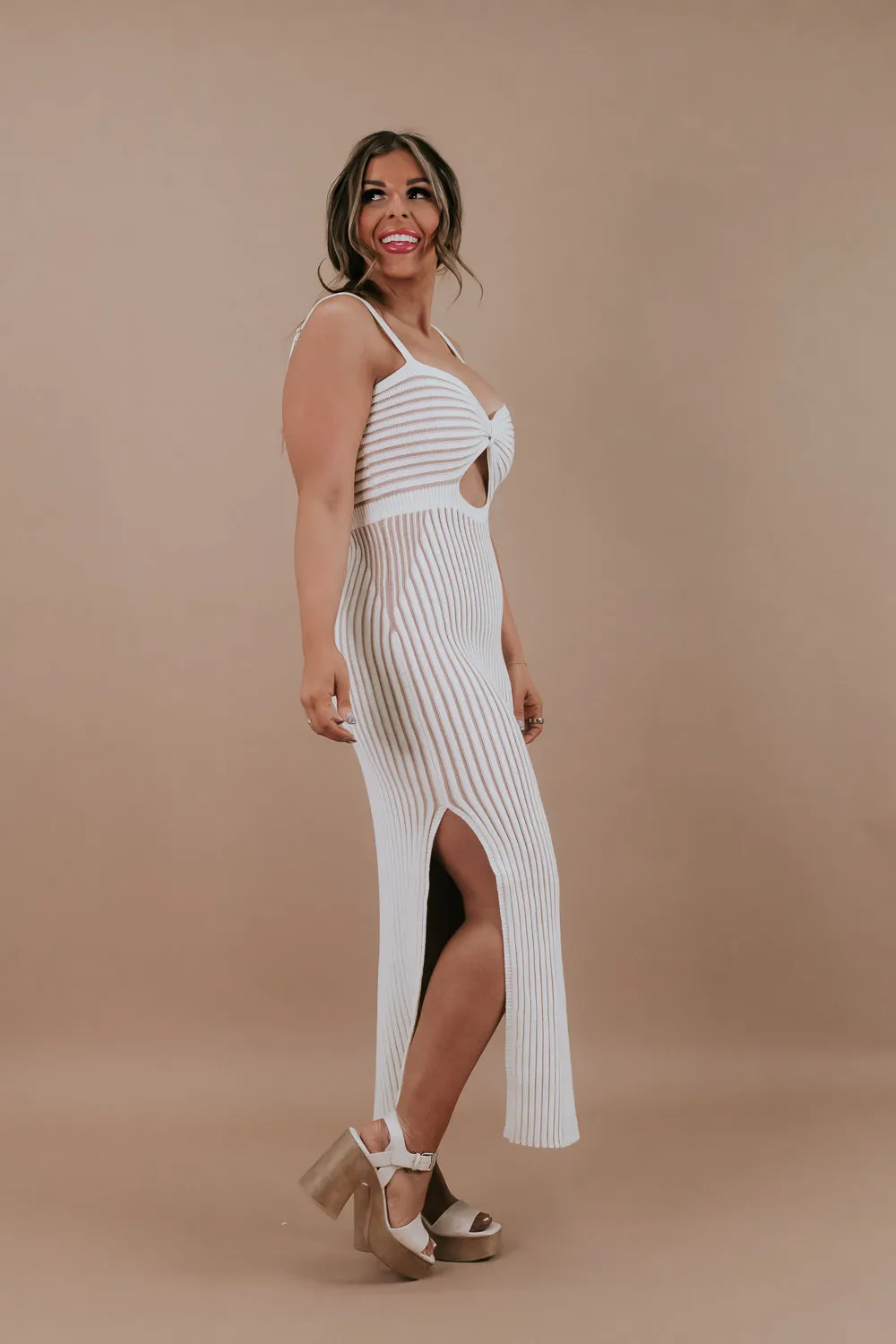 ECB Exclusive: Going Coastal Striped Dress, Ivory & Tan