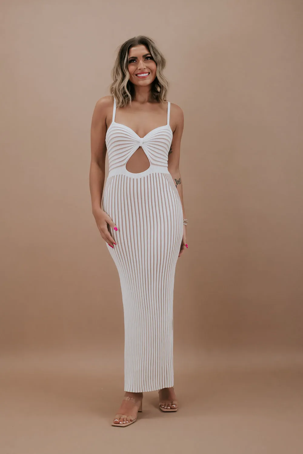 ECB Exclusive: Going Coastal Striped Dress, Ivory & Tan