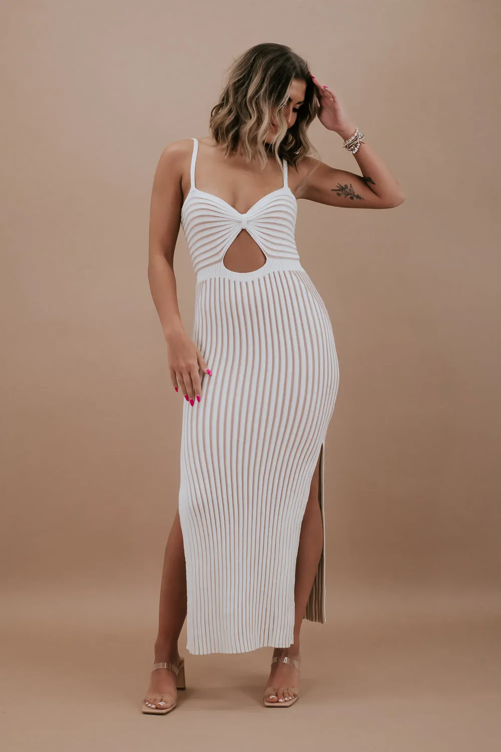 ECB Exclusive: Going Coastal Striped Dress, Ivory & Tan