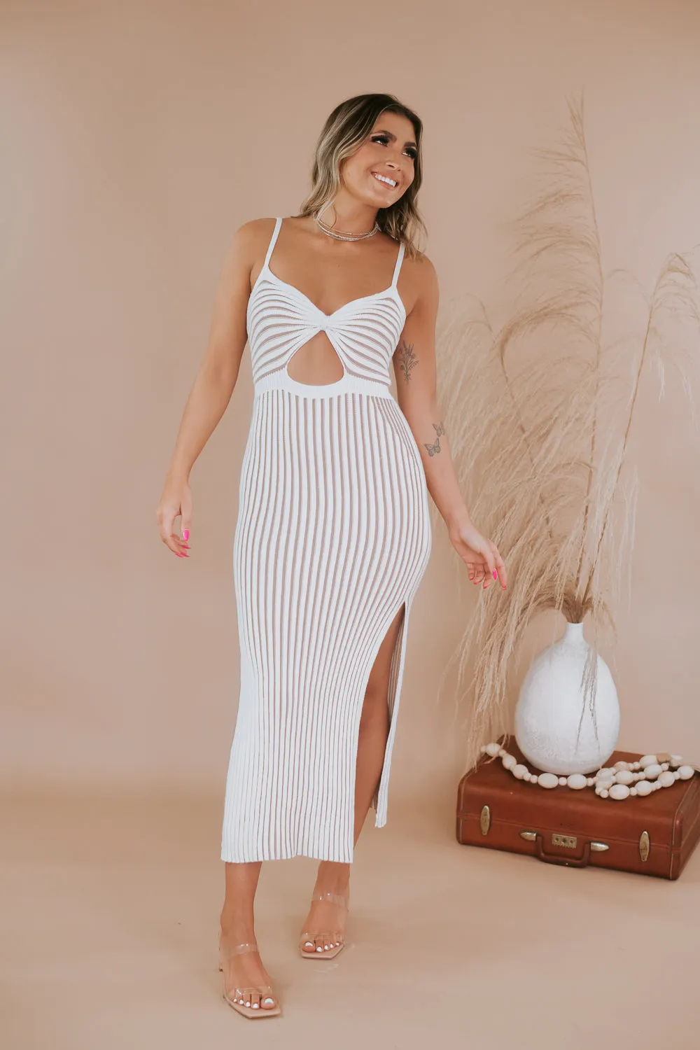 ECB Exclusive: Going Coastal Striped Dress, Ivory & Tan