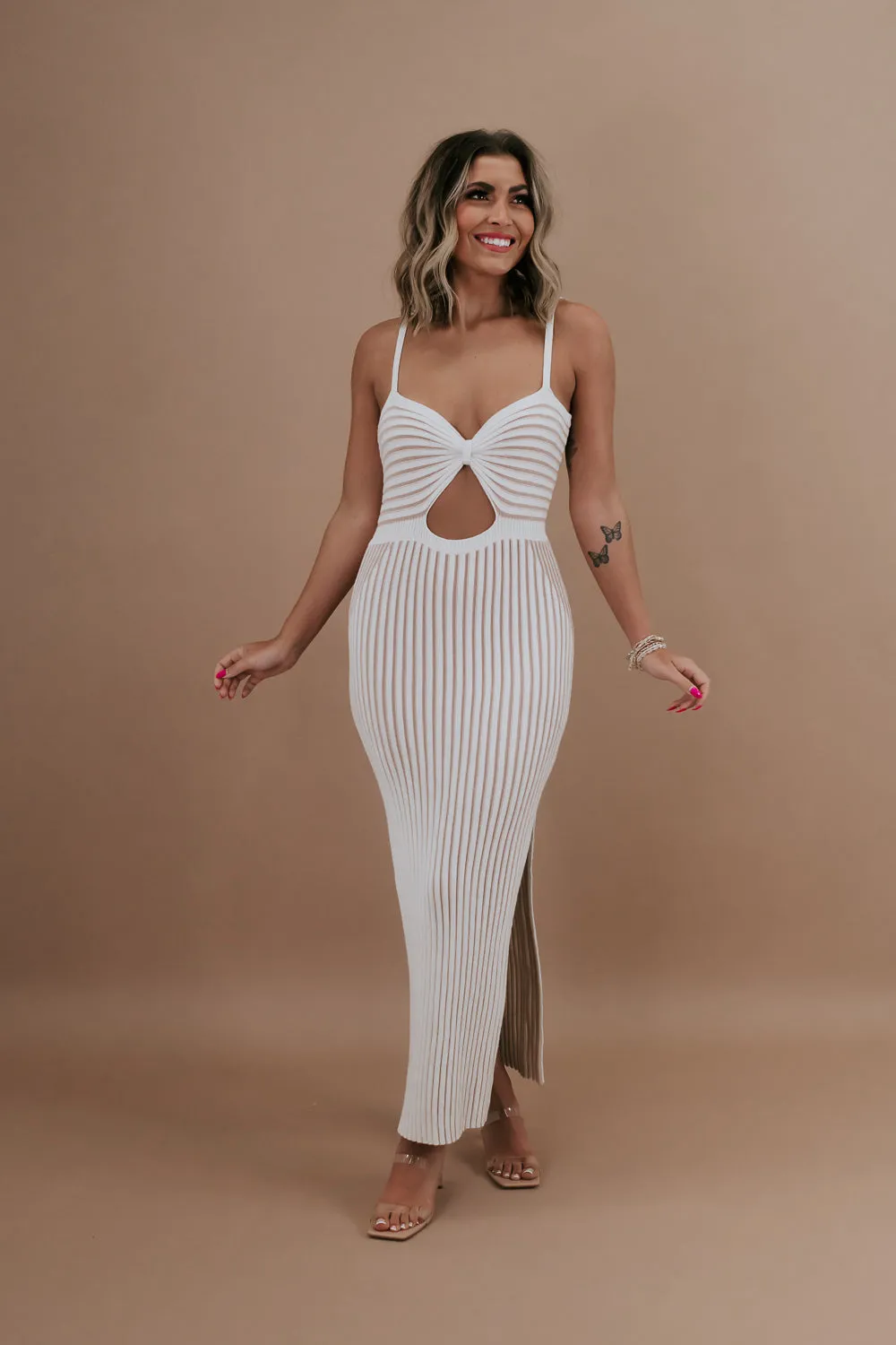 ECB Exclusive: Going Coastal Striped Dress, Ivory & Tan