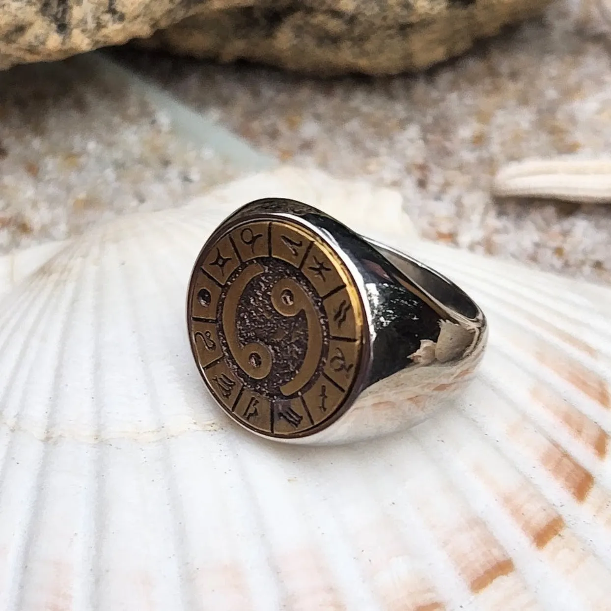 HOROSCOPE  - WATERPROOF SILVER / GOLD OXIDISED RING