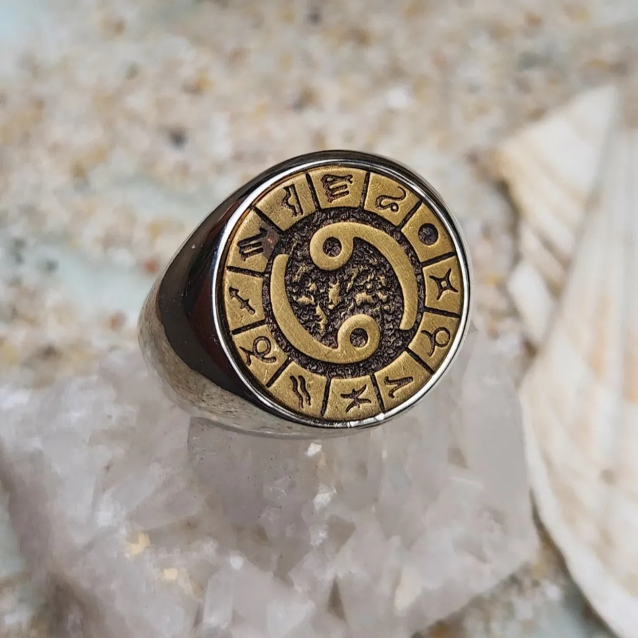 HOROSCOPE  - WATERPROOF SILVER / GOLD OXIDISED RING