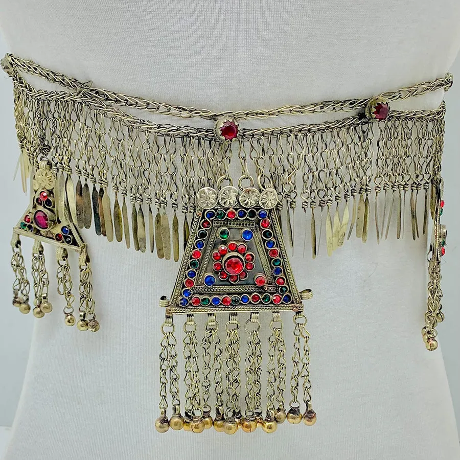 Silver Kuchi Belly Belt With Dangling Pendants