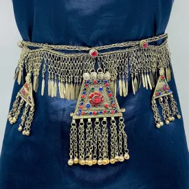 Silver Kuchi Belly Belt With Dangling Pendants