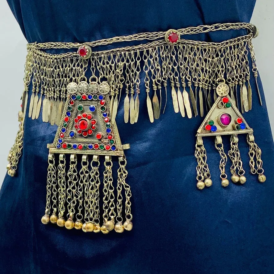 Silver Kuchi Belly Belt With Dangling Pendants