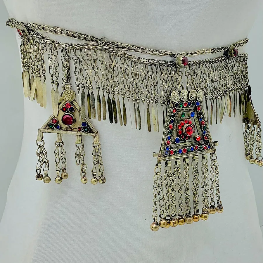 Silver Kuchi Belly Belt With Dangling Pendants