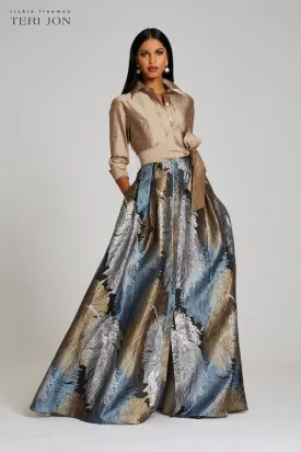 Taffeta Shirt Gown With Feather Pattern