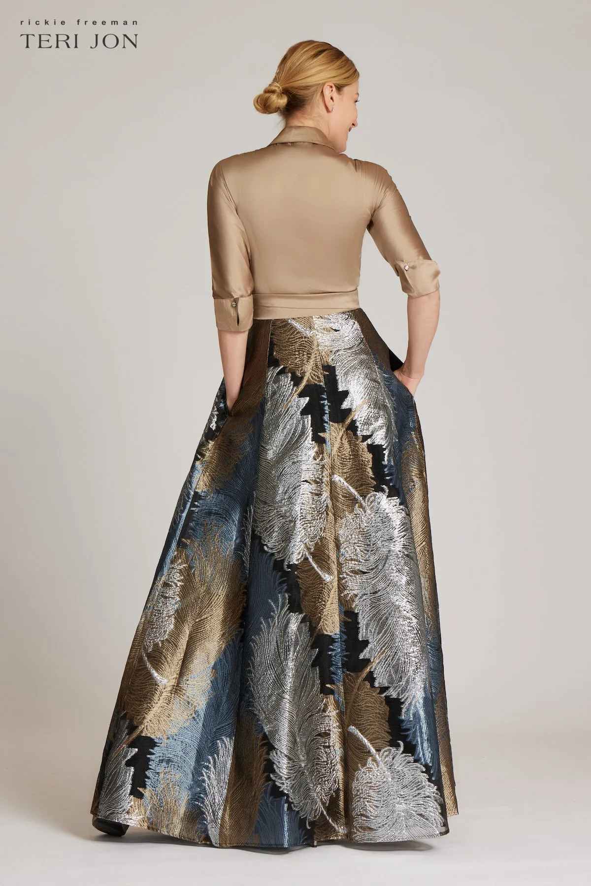 Taffeta Shirt Gown With Feather Pattern